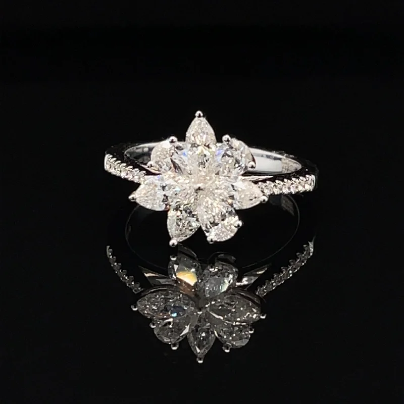 Women’s alternative engagement ring set-Diamond 1.52ctw Pear Cluster Vintage Engagement Ring in 18k White Gold - #438 - RGDIA458654