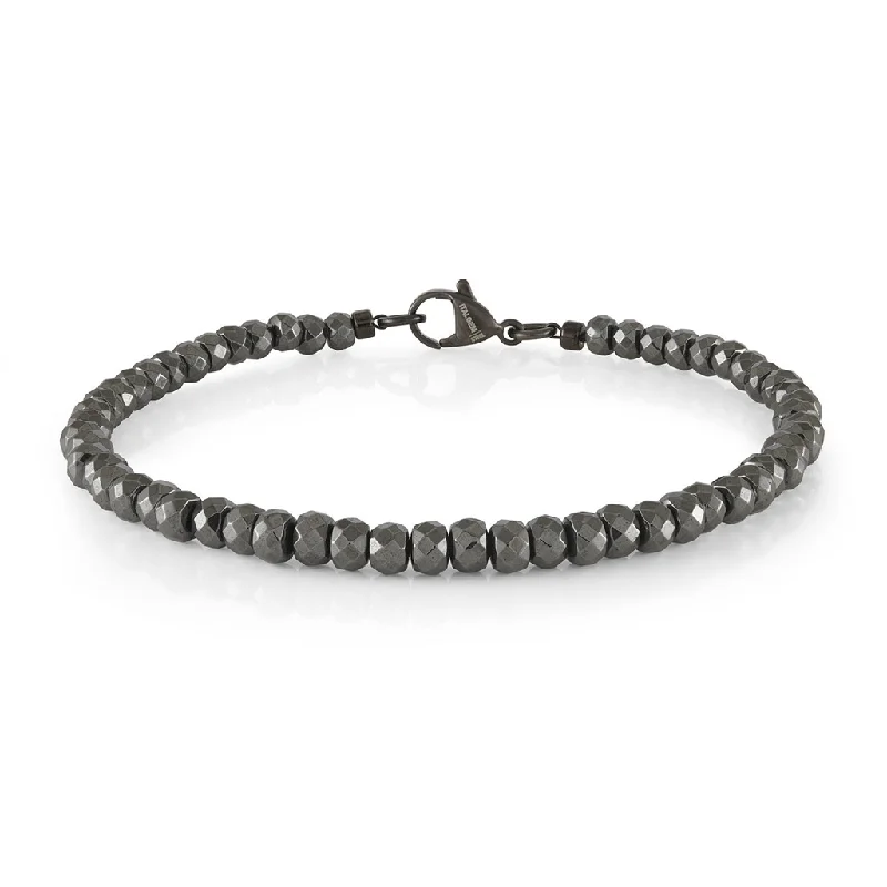 Women’s sparkly bracelet-Stainless Steel IP Gunmetal 4mm Hematite Bead Men's Bracelet