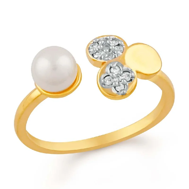 Women’s square ring-Mahi Gorgeous Adjustable Finger Ring With Cz And Artificial Pearl