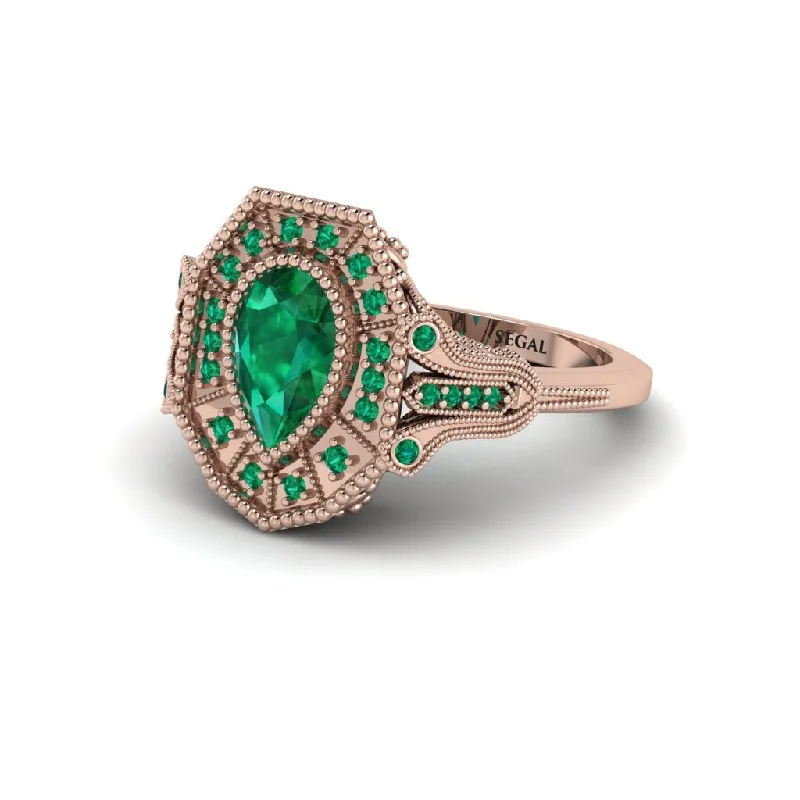 Women’s dazzling engagement ring-Emerald Pear Cut Art Deco Engagement Ring - Rosalind No. 20