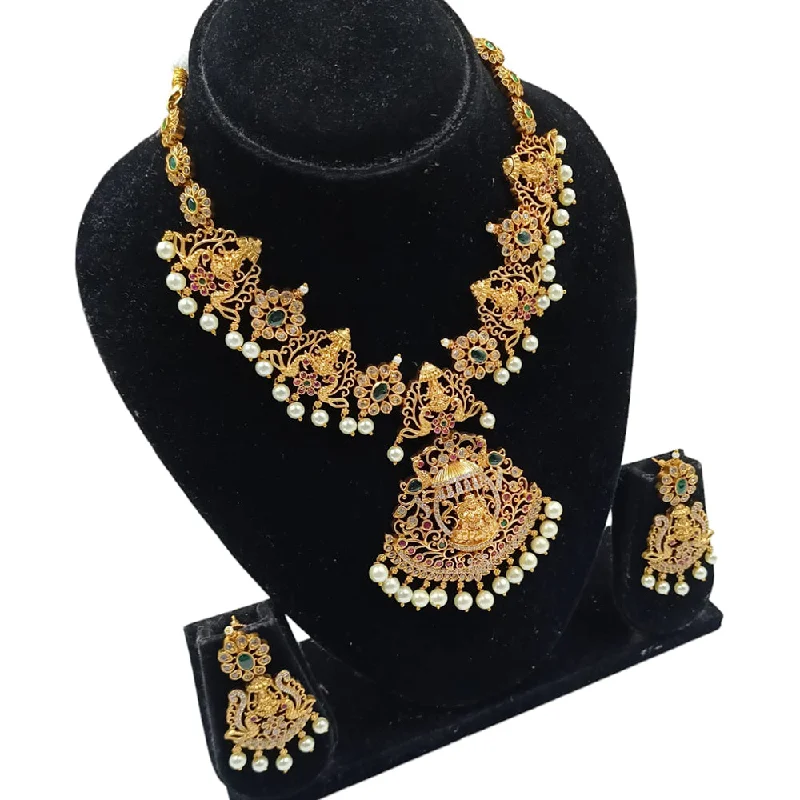 Women’s geometric necklace-Padmawati Bangles Gold Plated Pota Stone And AD Temple Necklace Set