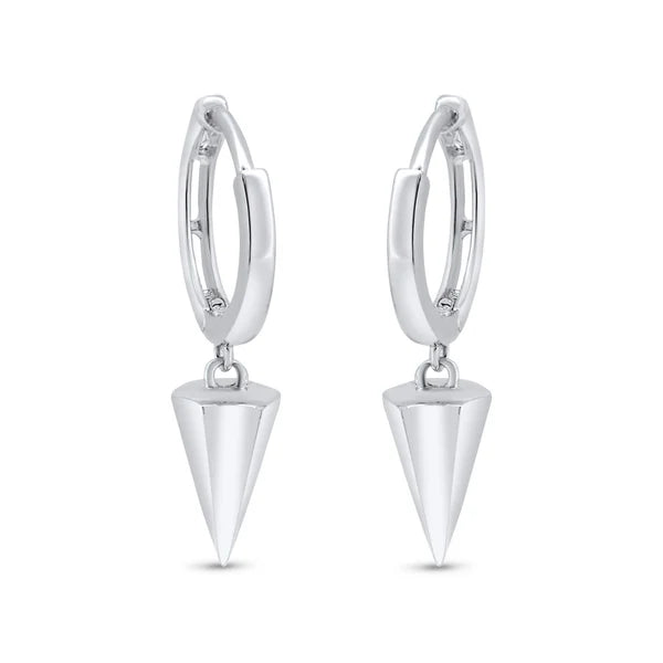 Women’s luxury diamond earrings-Rhodium Plated 925 Sterling Silver Punk Spikes 11mm Hoop Huggie Earrings