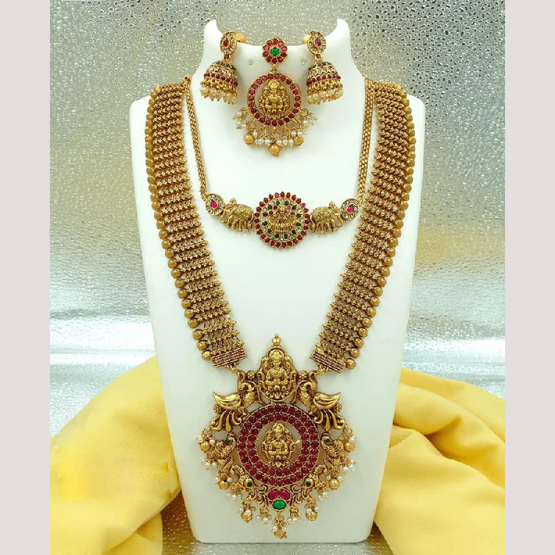 Women’s gemstone chain necklace-FS Collection Gold Plated Temple Necklace Combo