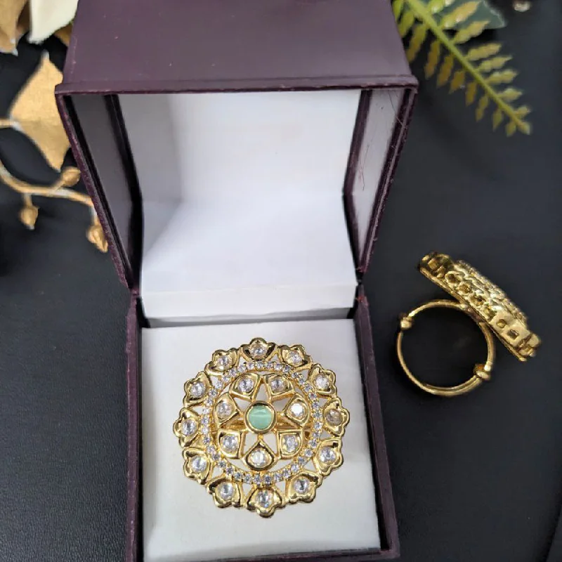 Women’s cushion cut ring-Aamrapali Gold Plated Kundan Ring (1 Piece Only)