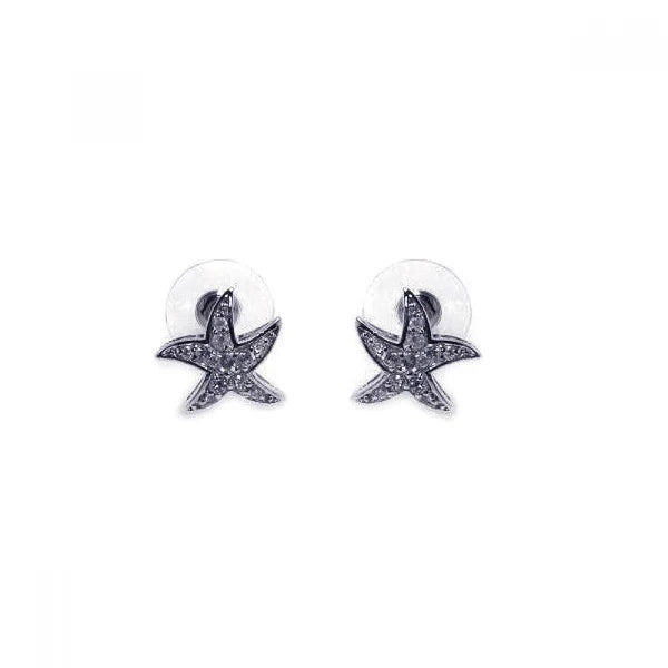 Women’s beaded earrings-Silver 925 Rhodium Plated Clear Wavy Starfish CZ Stud Earrings