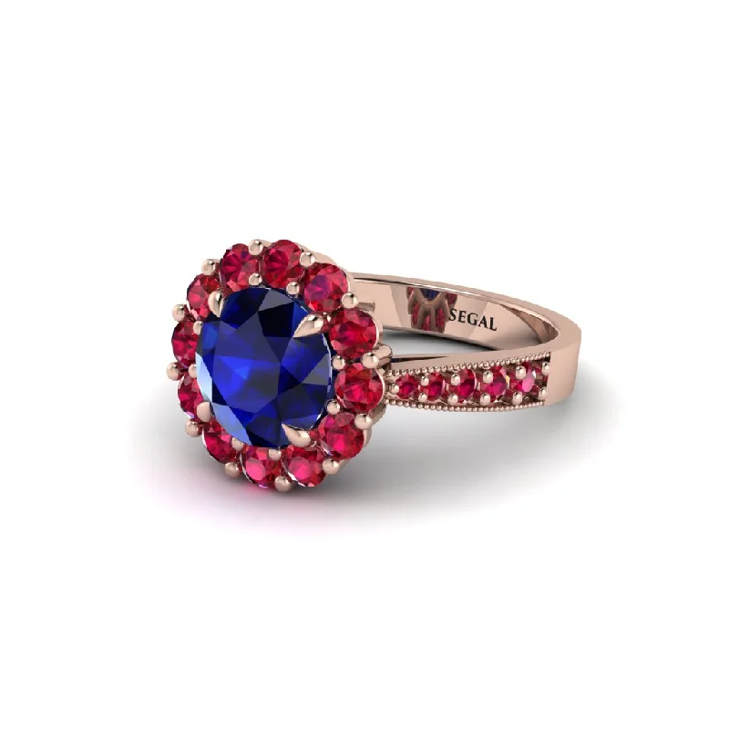 Women’s bold engagement ring-Ruby Round Halo Engagement Ring - Unity No. 59