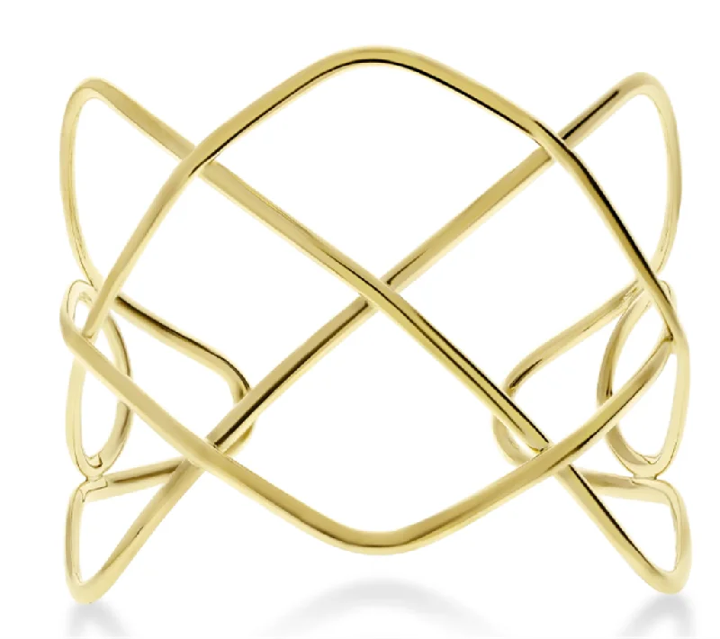 Women’s wedding bangle-14K Yellow Gold Argyle Lines Cuff Bracelet