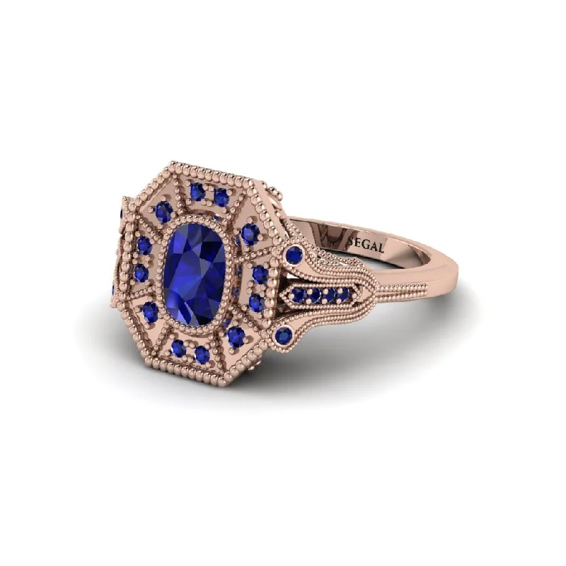 Women’s beautiful engagement ring-Sapphire Cushion Cut Art Deco Engagement Ring - Alicia No. 74