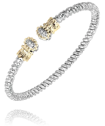 Women’s textured bracelet-Sterling Silver & 14K Yellow Gold 0.06ctw Round Diamond Cuff Bracelet