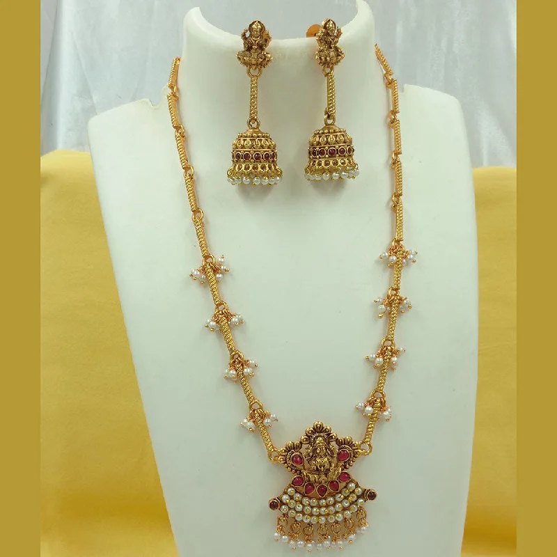 Women’s minimalist necklace-Joyful Jewel Art Matte Gold Plated Kundan Stone Temple Necklace Set