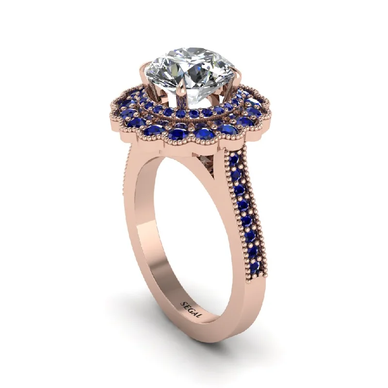 Women’s classic solitaire engagement ring-Sapphire Double Halo Cathedral Engagement Ring - Deirdre No. 62