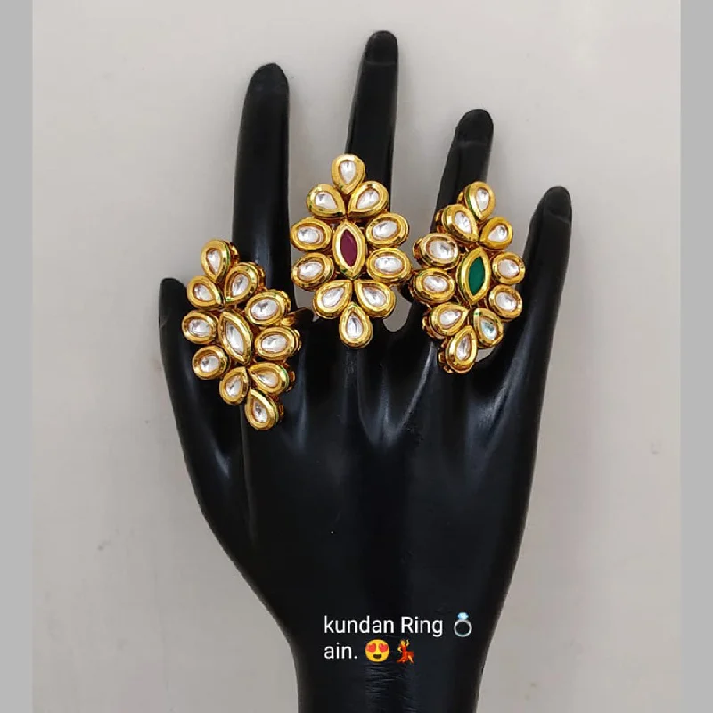 Women’s round gemstone ring-Lucentarts Jewellery Gold Plated Kundan Stone Rings