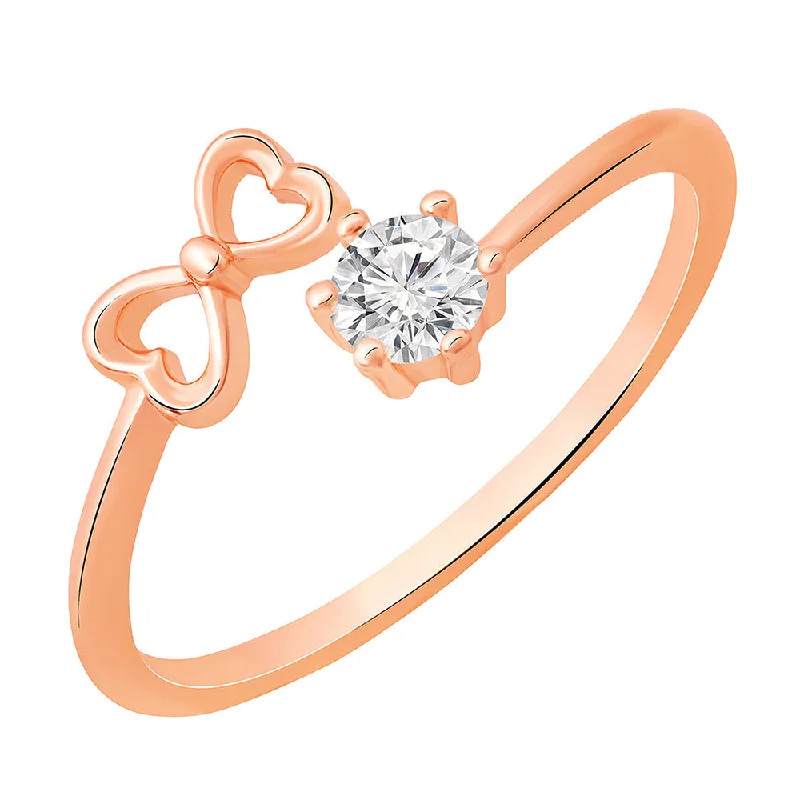 Women’s black diamond ring-Mahi Rose Gold Plated Dual Heart and Round Shape Adjustable Finger Ring with Cubic Zirconia for Women (FR1103164ZWhi)