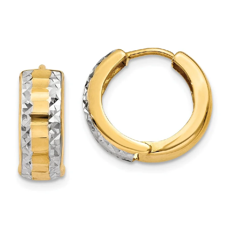 Women’s small hoop earrings-14k Yellow Gold and Rhodium Hinged Round Hoop Earrings, 12mm (7/16 In)