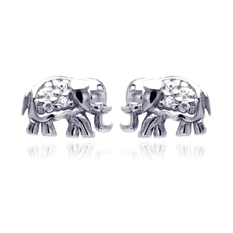 Women’s colorful earrings-Silver 925 Rhodium Plated Elephant Cluster CZ Stud Earrings