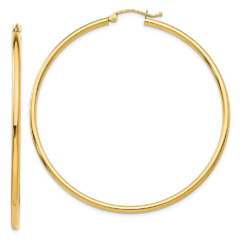 Women’s geometric earrings-2mm, 14k Yellow Gold Classic Round Hoop Earrings, 55mm (2 1/8 Inch)