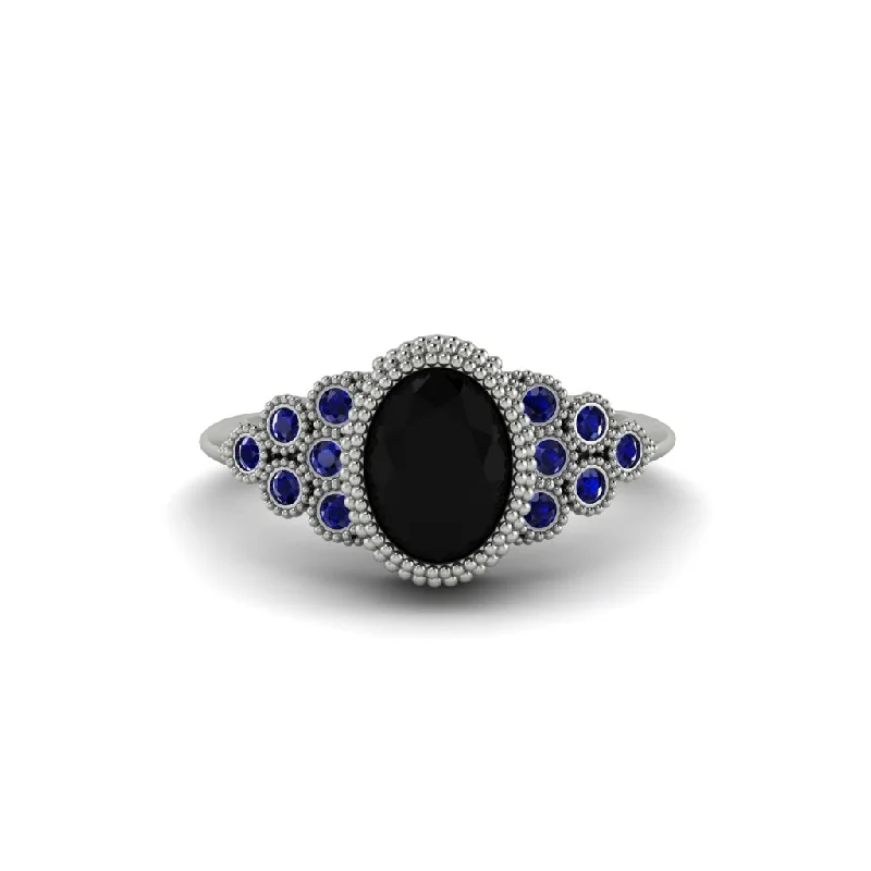 Women’s contemporary engagement ring-Sapphire Milgrain Beaded Bezel Engagement Ring - Stacy No. 69