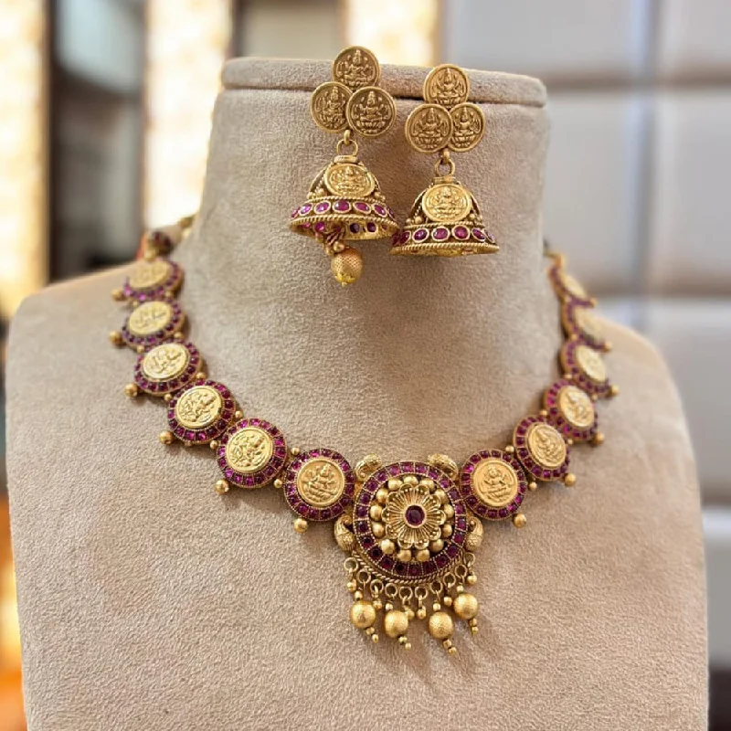 Women’s vintage necklace-Jewel Addiction Gold Plated Pota Stone And Pearls Temple Necklace Set