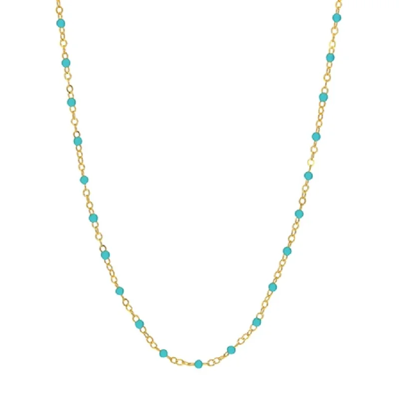 Women’s simple bracelet-14K Yellow Gold Turquoise Enamel Bead Piatto Link Bracelet by Midas Chain