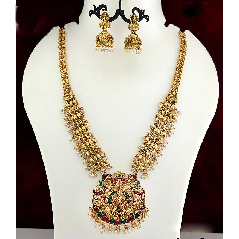 Women’s vintage gold necklace-Diksha Collection Gold Plated Temple Long Necklace Set