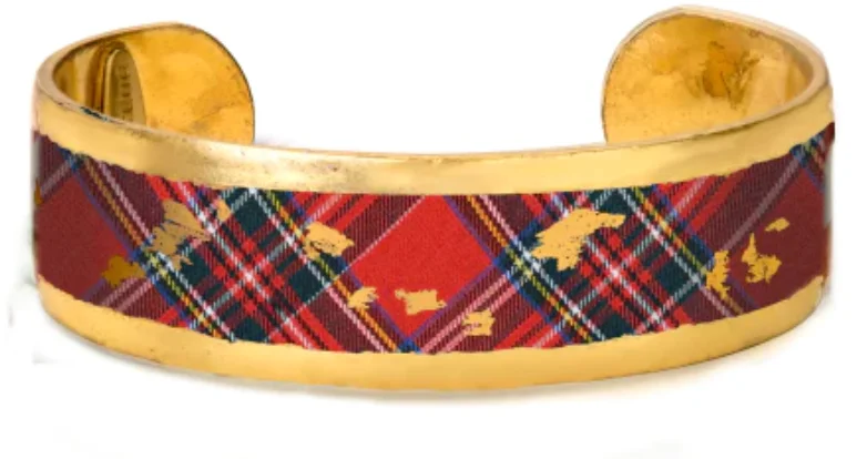 Women’s colorful bangle-22K Gold Leaf Winter Plaid Cuff Bracelet by Evocateur