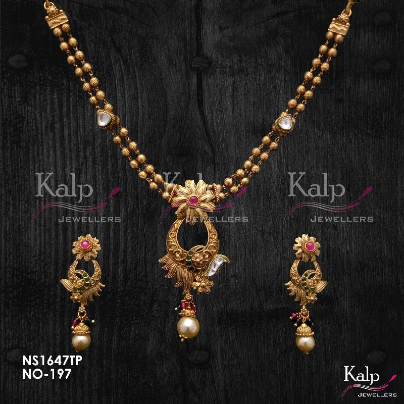 Women’s heart-shaped necklace-Kalp Jewellers Copper Gold Plated Necklace Set