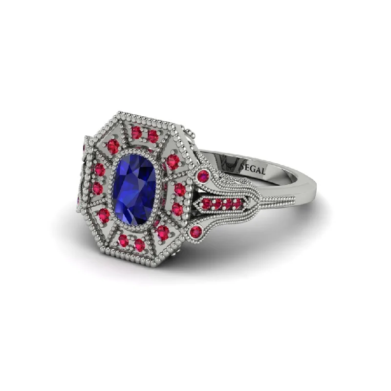 Women’s custom-designed engagement ring-Sapphire Cushion Cut Art Deco Engagement Ring - Alicia No. 60