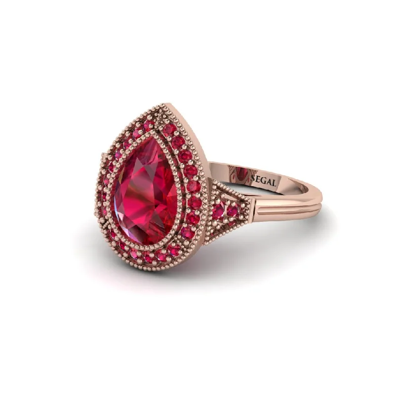 Women’s floral engagement ring-Pear Cut Ruby Milgrain Halo Engagement Ring - Daleyza No. 56