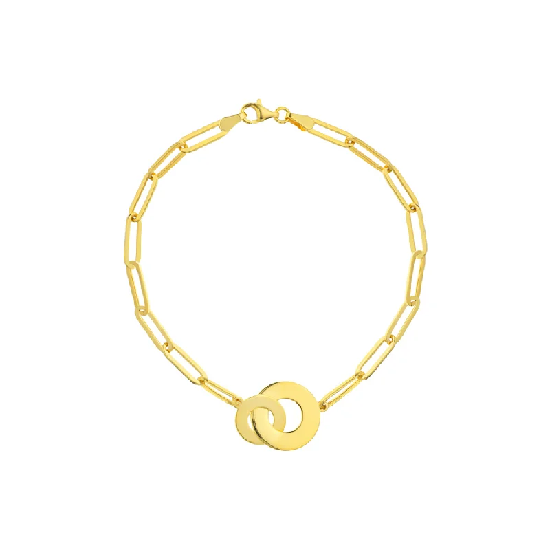 Women’s bangle bracelet-14K Yellow Gold Interlocking Circles Paperclip Chain Bracelet by Midas Chain