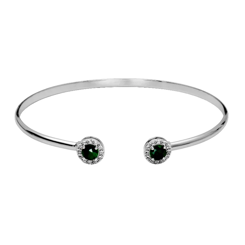 Women’s diamond bracelet-Sterling Silver Dyed Green Corundum & White Topaz Halo Cuff Bracelet by Samuel B.