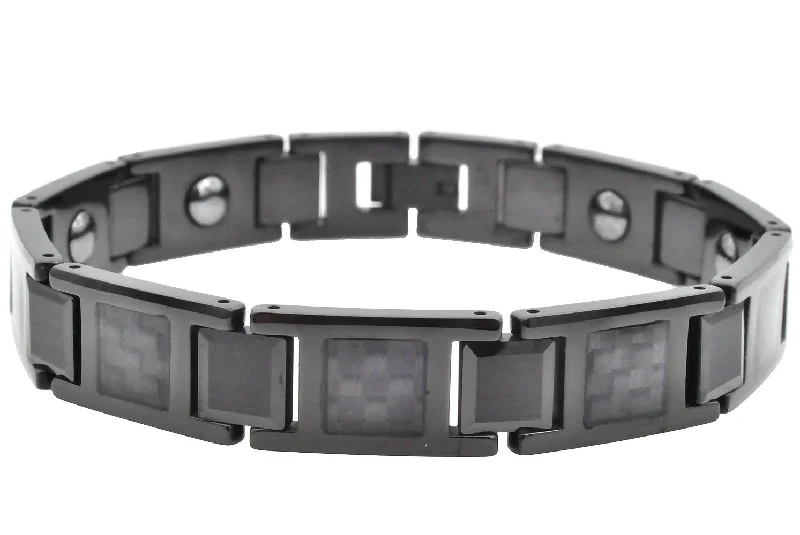 Women’s tennis bracelet-Mens Black Carbon Fiber Tungsten Bracelet