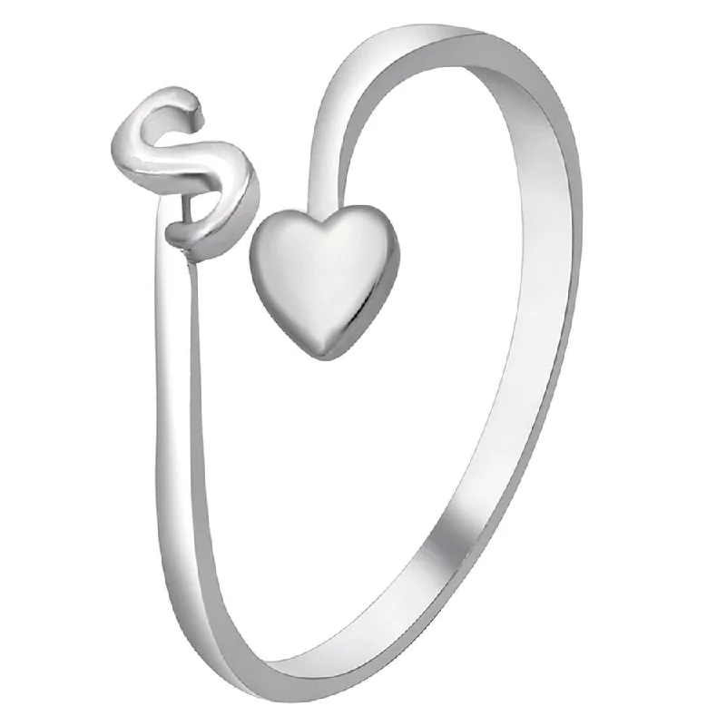 Women’s bold statement ring-Mahi Rhodium Plated 'S' Initial and Heart Adjustable Finger Ring for Women (FR1103121R)