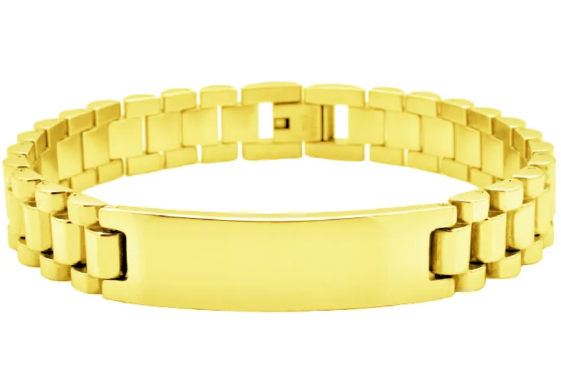 Women’s sparkly bracelet-Mens Gold Engravable Stainless Steel ID Bracelet