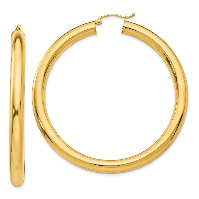 Women’s triangle earrings-5mm, 14k Yellow Gold Classic Round Hoop Earrings, 55mm (2 1/8 Inch)