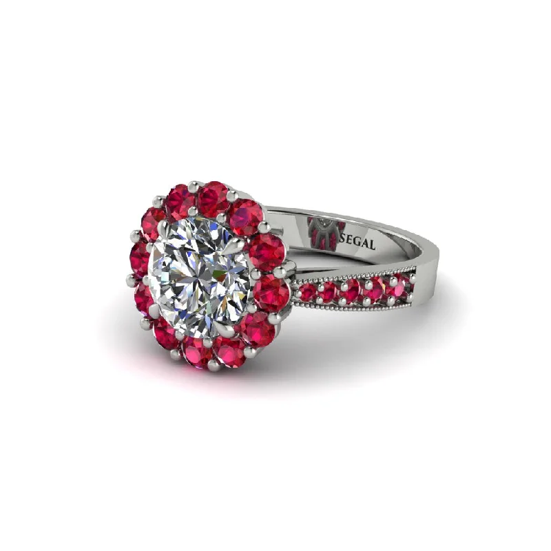 Women’s affordable diamond engagement ring-Ruby Round Halo Engagement Ring - Unity No. 48