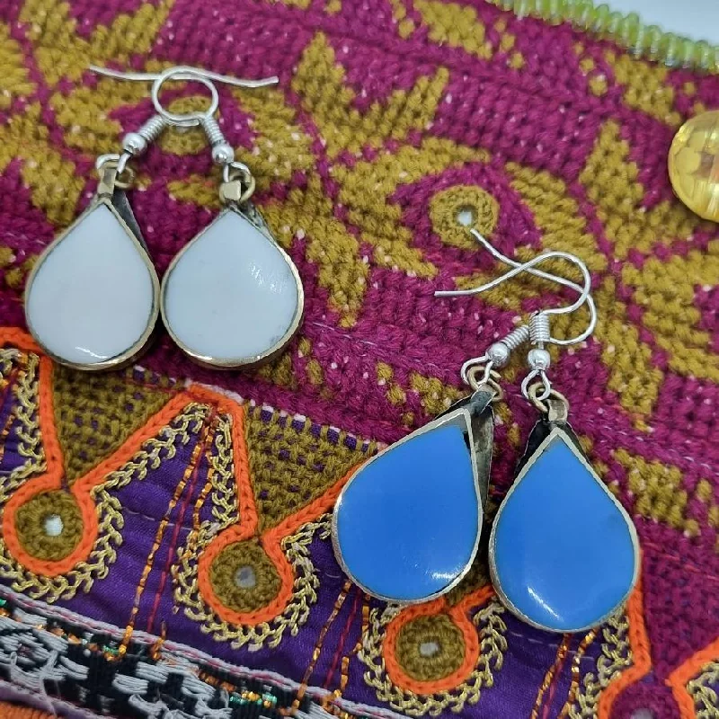 Women’s silver earrings-Lightweight Tribal Stone Earrings