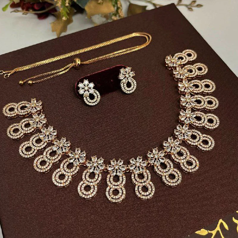 Women’s diamond necklace-Aamrapali Gold Plated American Diamond Necklace Set