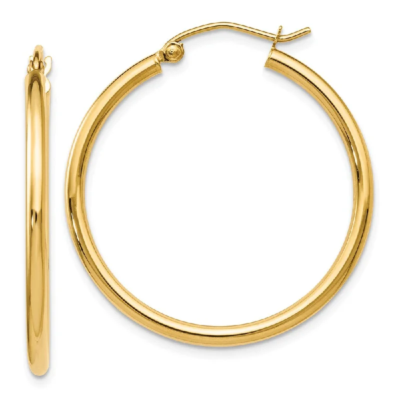 Women’s nature-inspired earrings-2mm Round Hoop Earrings in 14k Yellow Gold, 30mm (1 3/16 Inch)