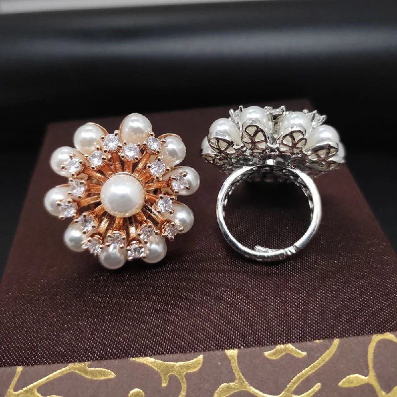 Women’s gemstone ring-Aamrapali  Rose Gold Plated American Diamond  And Pearl Ring  (1 Piece Only)