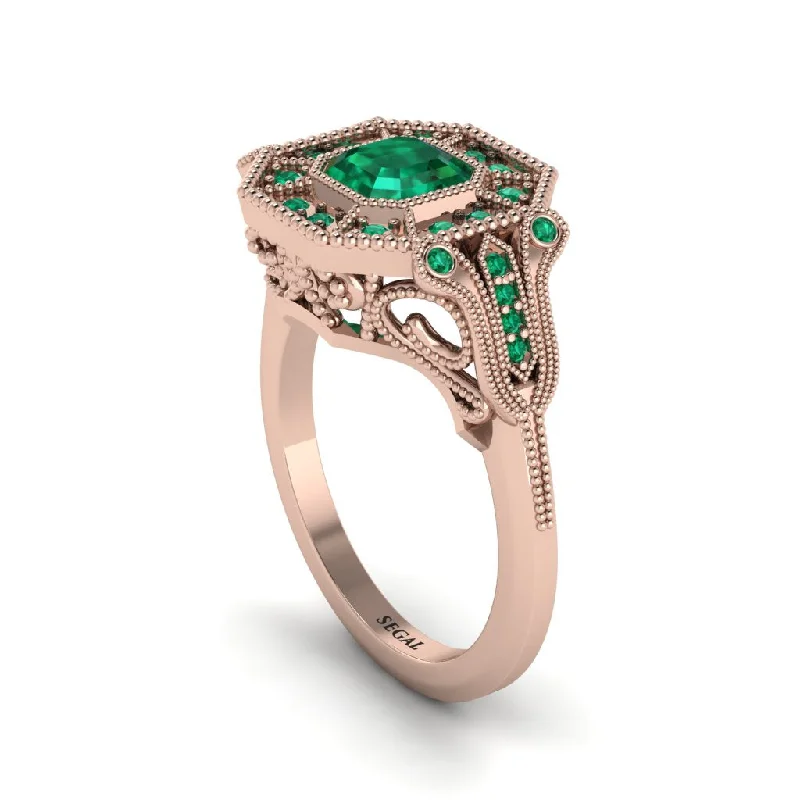 Women’s unique engagement ring-Emerald Emerald Cut Art Deco Engagement Ring - Dawn No. 20