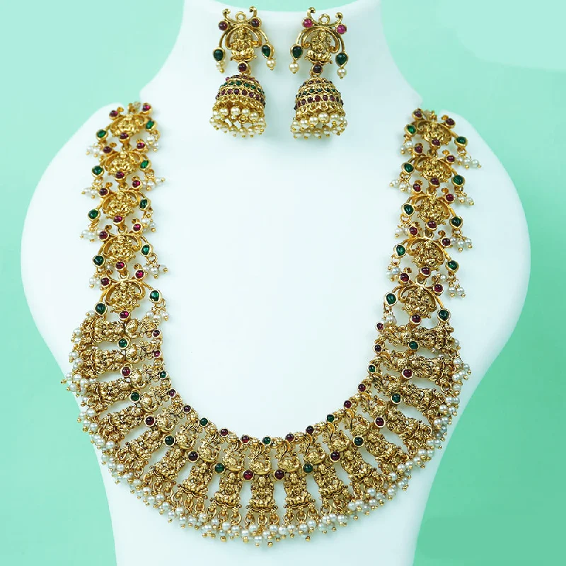 Women’s gold chain necklace-Diksha Collection Gold Plated Temple Necklace Set