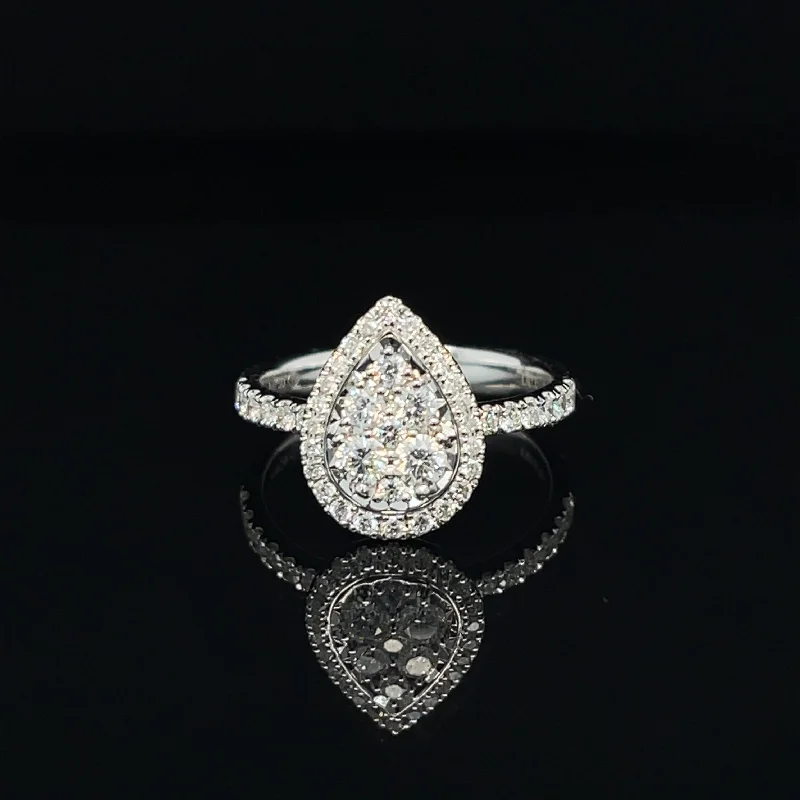 Women’s high-end engagement ring-Diamond Pear Illusion Halo Cluster Engagement Ring in 18k White Gold - #539 - HRDIA003942