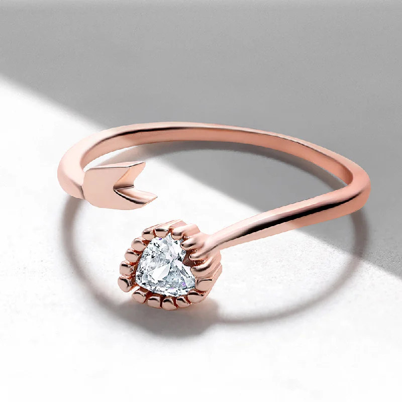 Women’s custom-designed ring-Mahi Rose Gold Plated Heart and Arrow Shaped Adjustable Finger Ring with Cubic Zirconia for Women (FR1103171ZWhi)