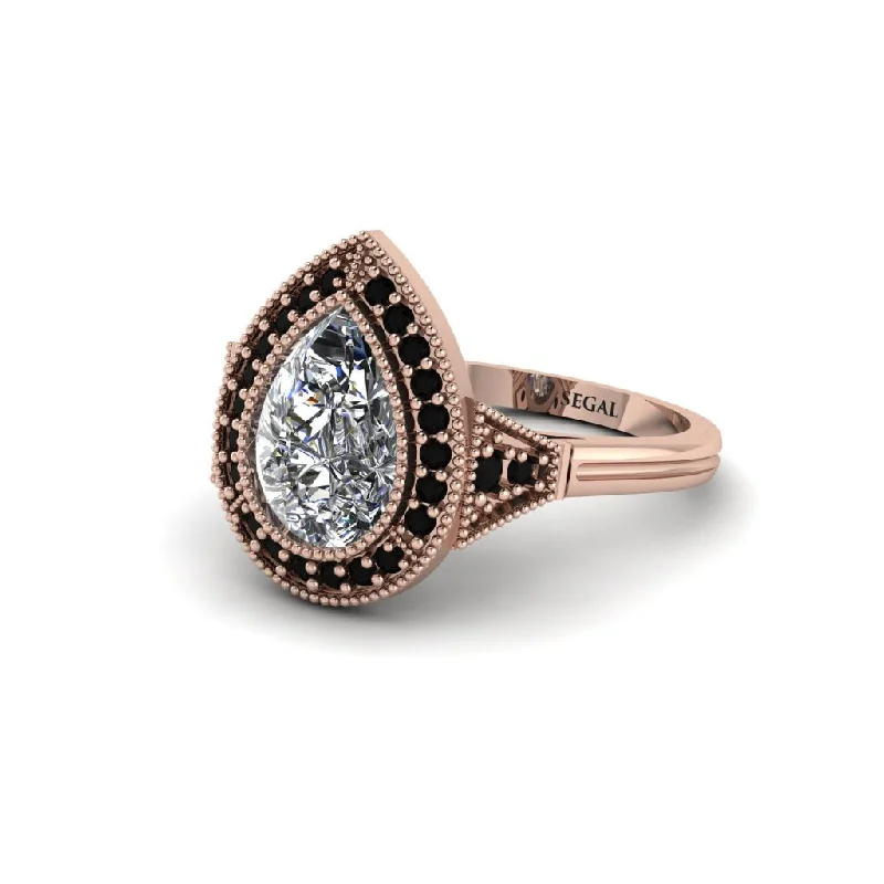 Women’s halo engagement ring with diamonds-Pear Cut Diamond Milgrain Halo Engagement Ring - Daleyza No. 32