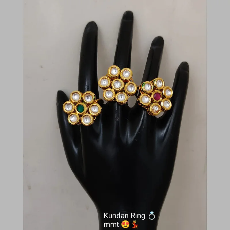 Women’s personalized ring-Lucentarts Jewellery Gold Plated Kundan Stone Rings