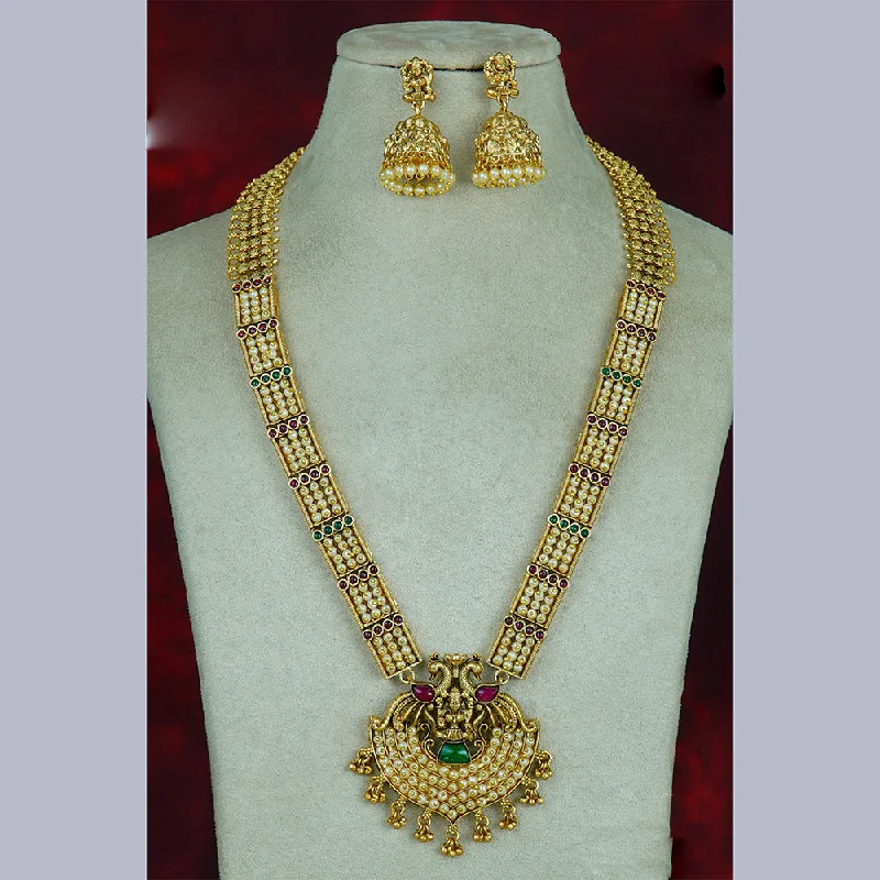 Women’s rose gold necklace-Diksha Collection Gold Plated Temple Long Necklace Set