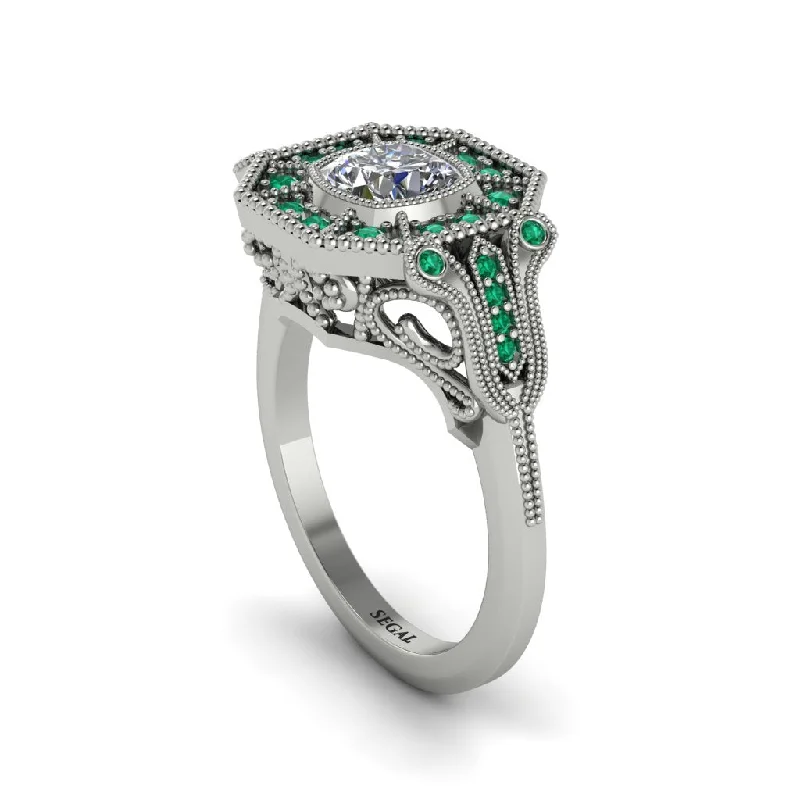 Women’s unique diamond engagement ring-Diamond Cushion Cut Art Deco Engagement Ring - Kristin No. 18