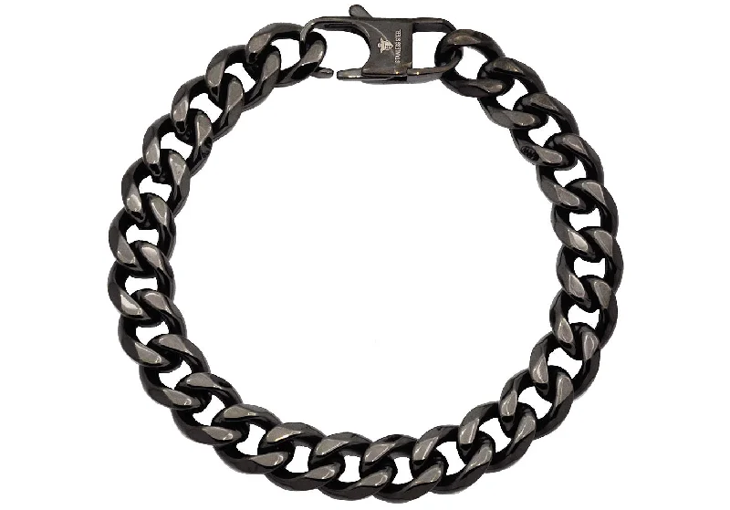 Women’s monogram bracelet-Mens 10mm Gun Metal Stainless Steel Cuban Link Chain Bracelet