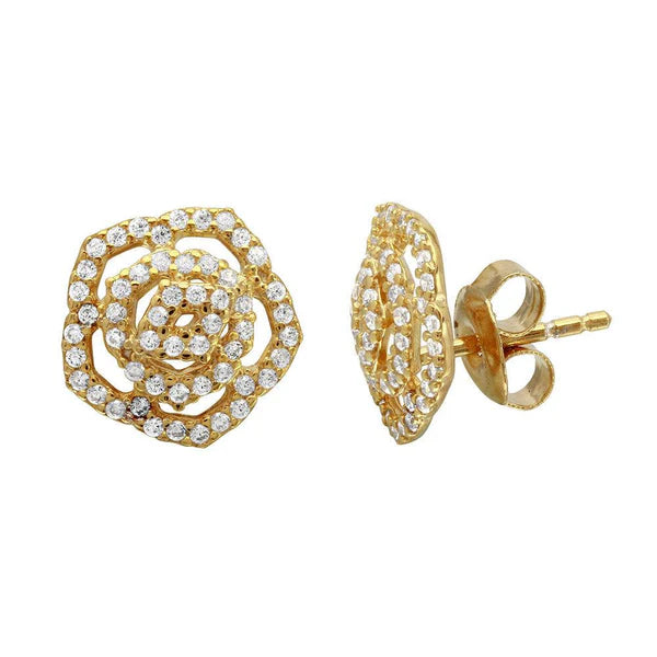 Women’s elegant drop earrings-Gold Plated 925 Sterling Silver Outline CZ Flower Stud Earrings