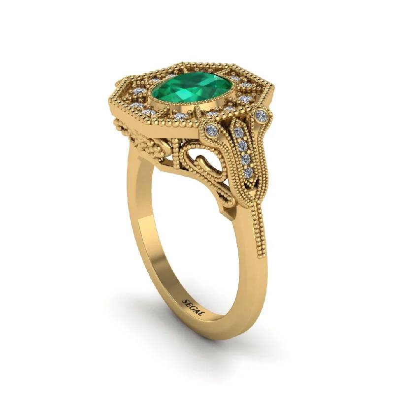 Women’s dazzling engagement ring-Emerald Oval Cut Art Deco Engagement Ring - Tabitha No. 4